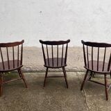 3 chaises bistrot style “menuet” Baumann années 1970 en hêtre bois ancien vintage legrand design