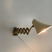 Cream metal and brass wall lamp with scissors design by Karl Lang for SIS Licht, 1950s, Germany.