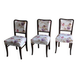 Set of 3 Art Deco chairs in multicoloured velvet with a dark wood frame — 1930s