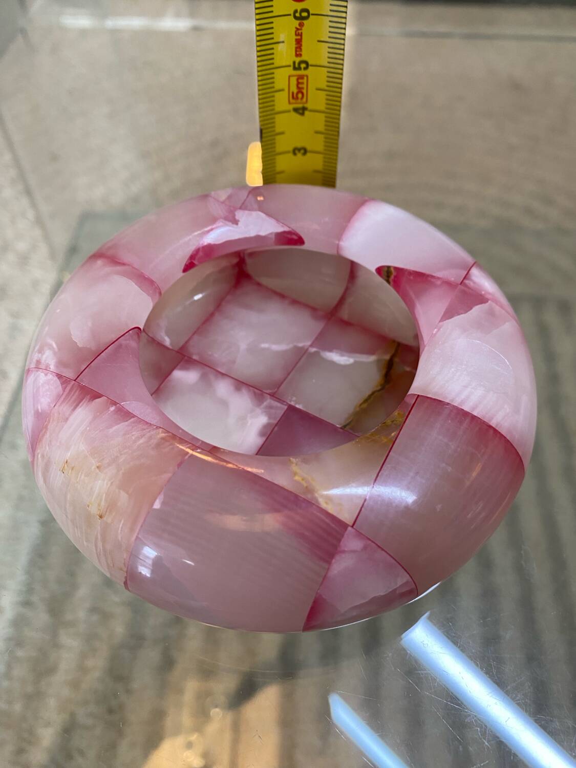 Pink and white onyx ashtray