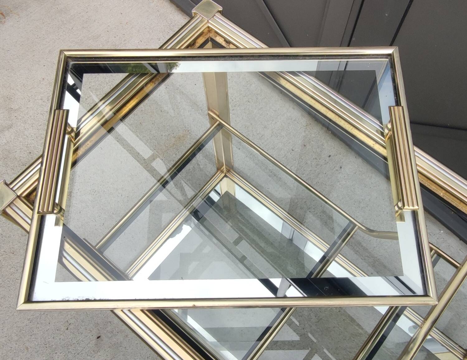 Rolling bar cart, gold-tone metal design, 1970s