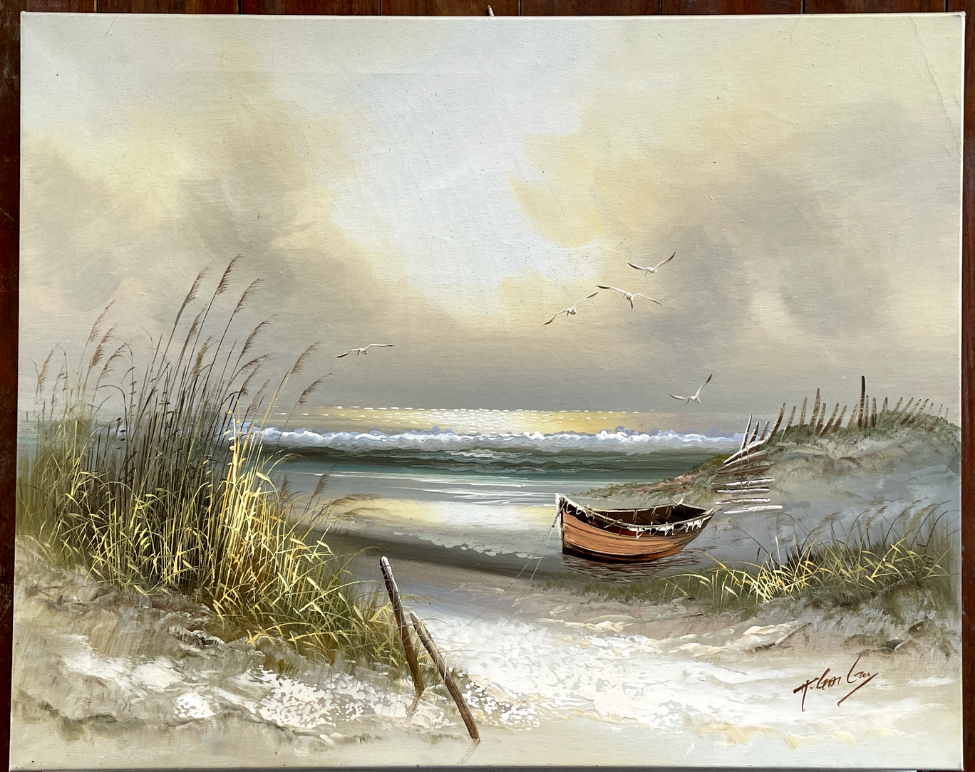 Seascape boat dunes of Sauveterre, Vendée - signature to identify, twentieth