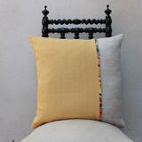 Yellow upcycled cushion "daffodil" - 50x50 cm -linen & hemp & canvas