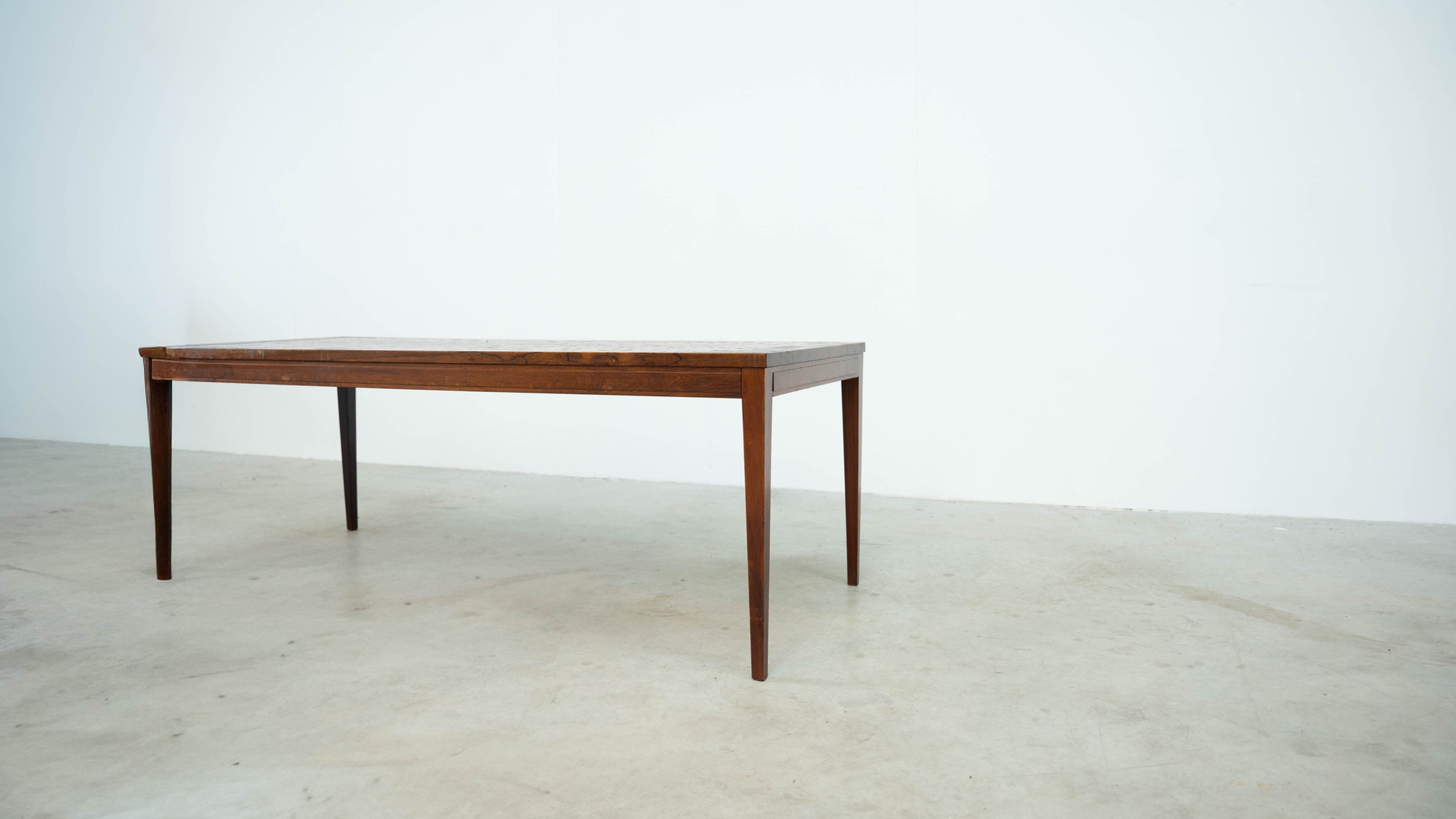 Danish red ceramic and teak coffee table