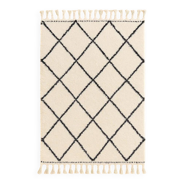 Tapis beni ouarain écru losanges noirs laine