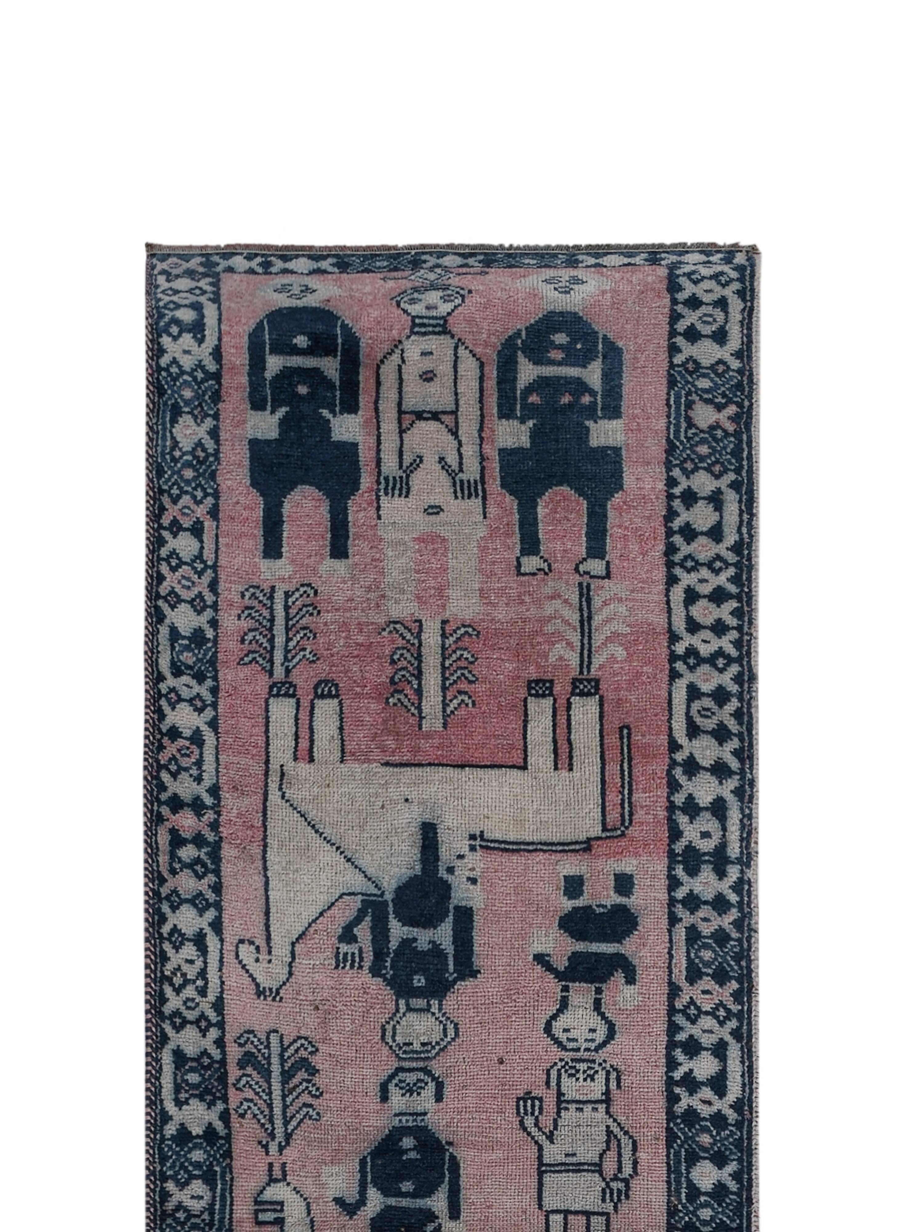 Vintage Turkish Oushak Rug Handwoven 104x320 cm