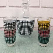 Carafe pied de poule et ses 6 verres assortis