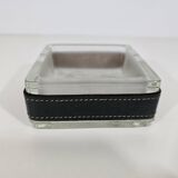 bowl empty pockets in glass with saddle-stitched leather