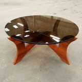 Table low Hugues Poignant base plating wood and smoked glass top