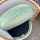 Pair of barrel-shaped armchairs in beech and almond green velvet by Maison Rosello