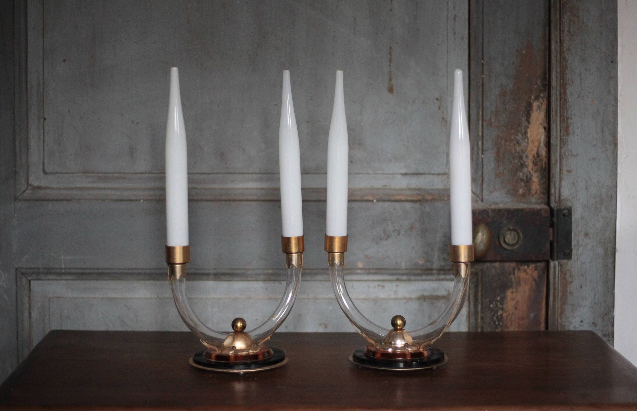 Pair of art deco lamps, pair of art deco candlesticks, table lamps, decoration