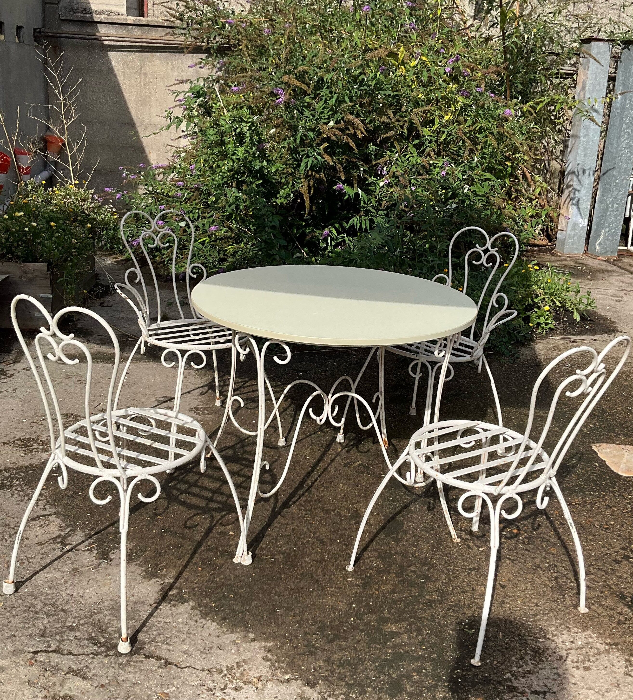 Garden furniture wrought iron 50s germany white and formica