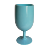 Vase à pied en opaline bleue vintage