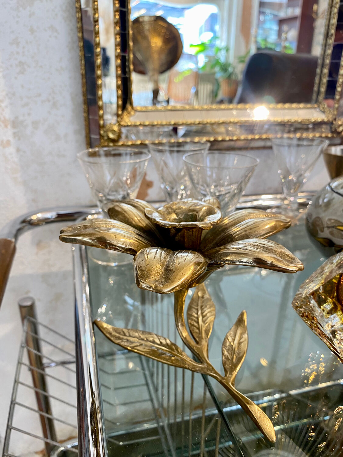 Brass flower candle holder