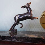 Art deco table lamp, marble, opaque glass and granite, animal in bronze patinated regulator