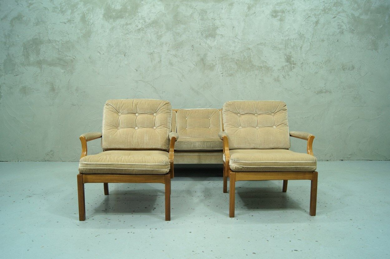 Scandinavian teak & velvet living room set, 1960s