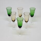 6 Flûtes A Champagne En Verre Soufflé Torsadé 2 Couleurs Vert Et Ambré