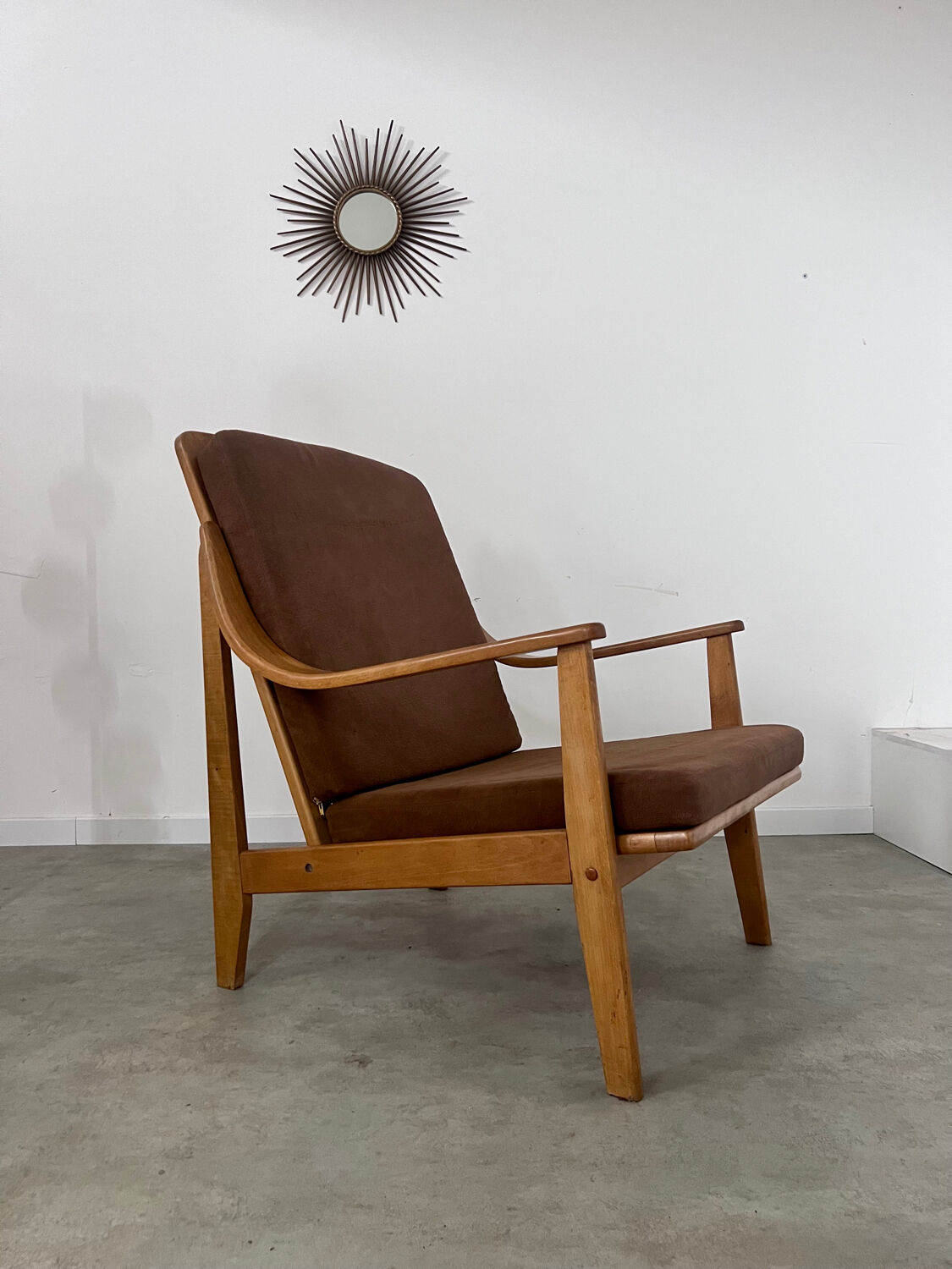 Old Scandinavian designer armchair from the 60s in vintage solid beech