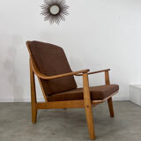Ancien fauteuil scandinave design années 60 en hêtre massif vintage