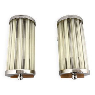 Pair of 1940s Rare Italian Chrome & Glass Wall Lamps, Restored