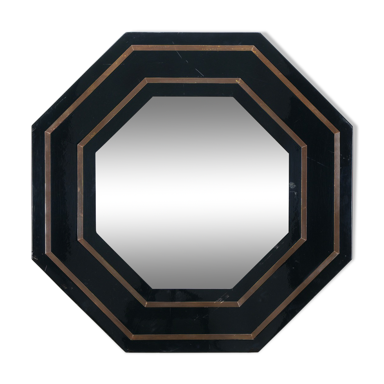 Jean-Claude Mahey lacquer and brass mirror, circa 1970