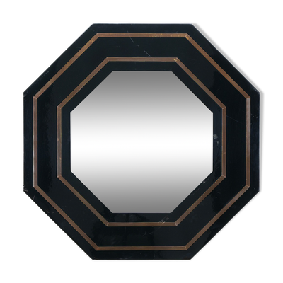 Miroir Jean-Claude Mahey en laque et laiton, circa 1970