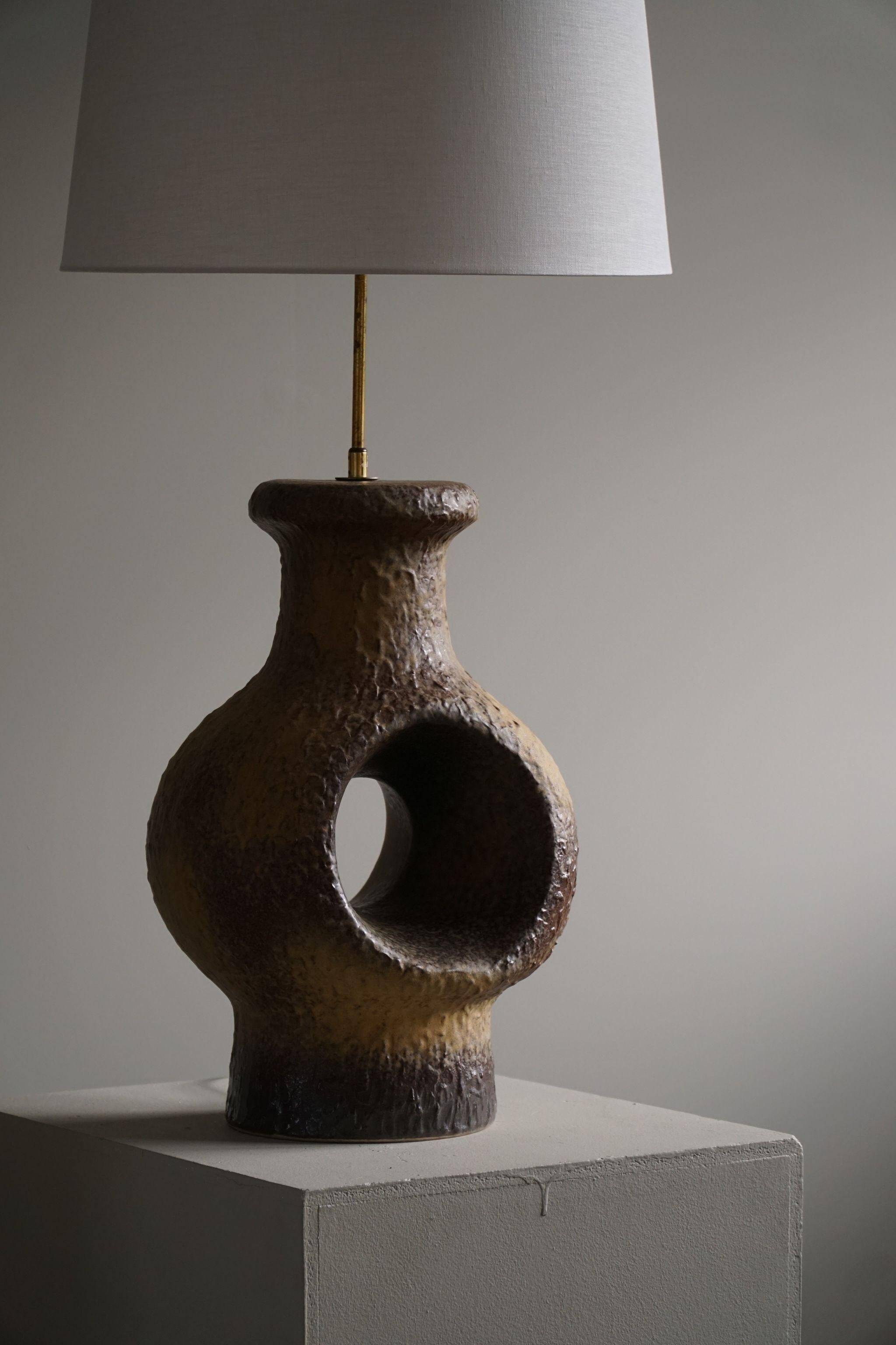 Modern Danish ceramic table lamp, large sizes, green/brown colours, 1960s.