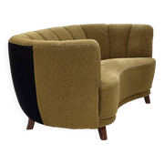 1960s, Danish 2-seater "Banan" sofa, green furniture wool, ash wood.