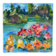 Old oil painting / landscape painting and flowers