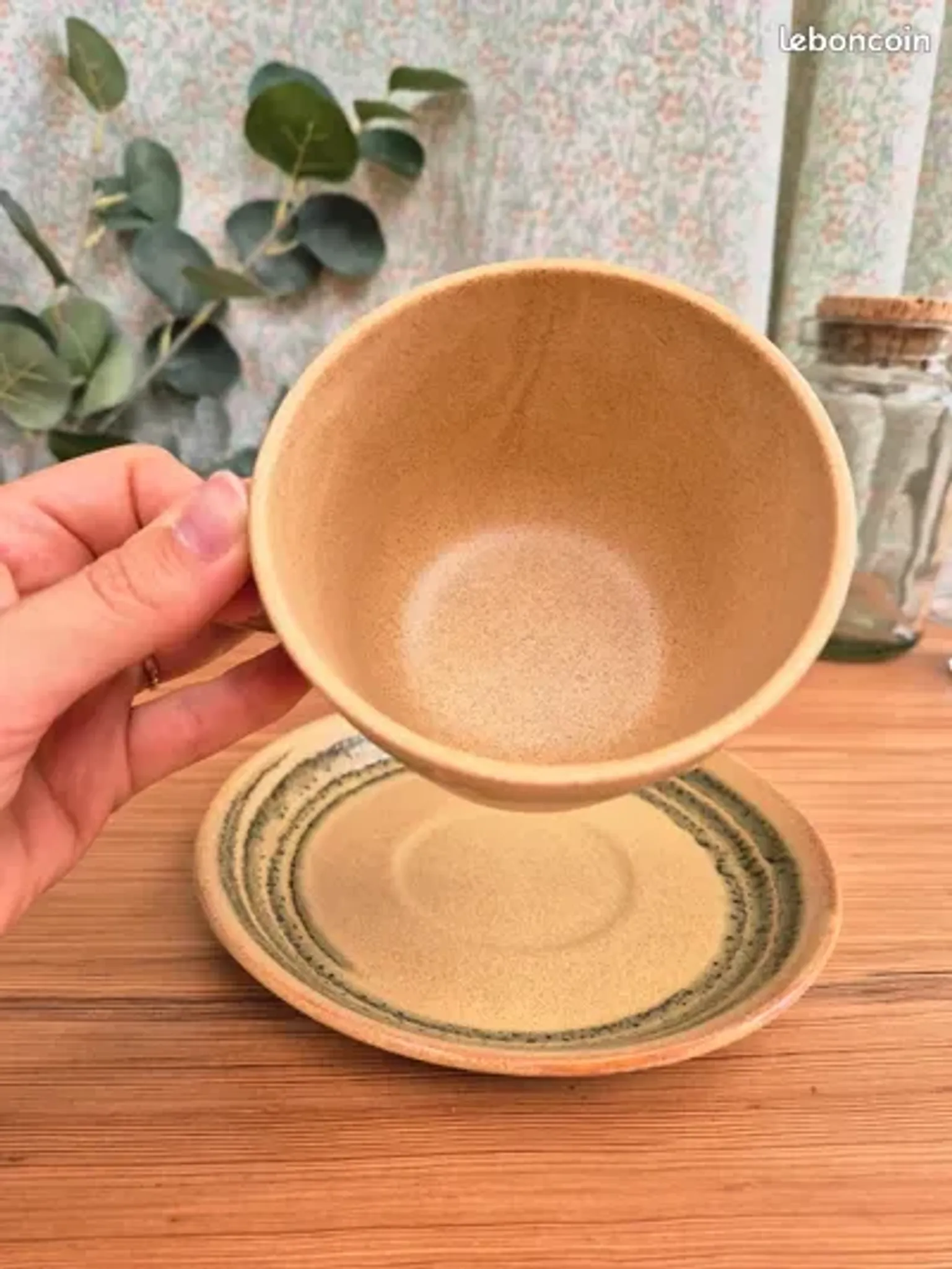Grande tasse et soucoupe gres vintage
