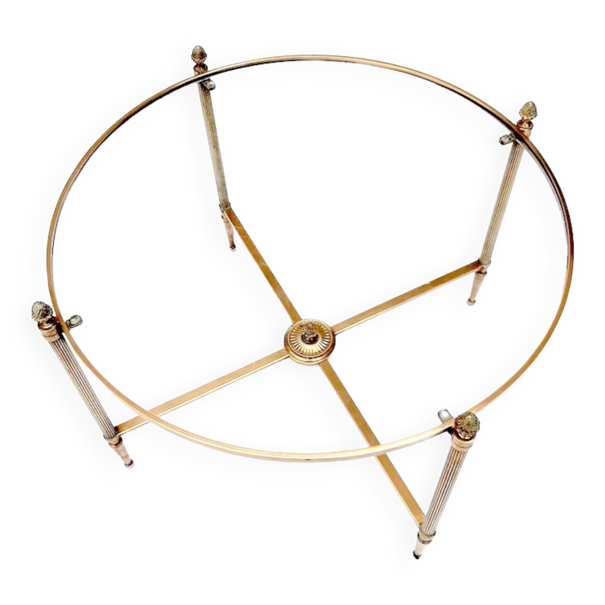 Coffee table brass and round glass design 1960