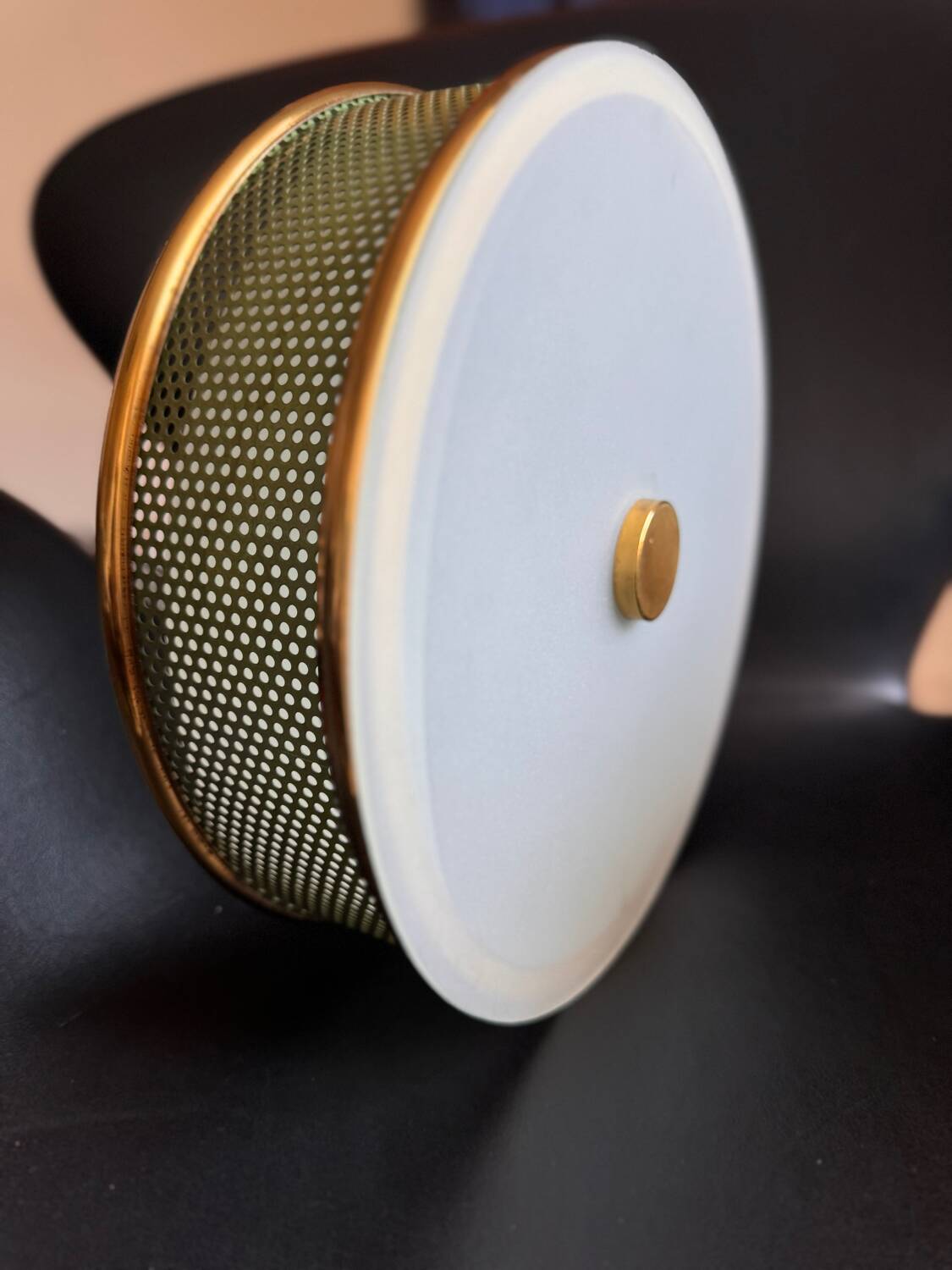 Lunel ceiling light / Porthole / Brass, perforated metal and glass