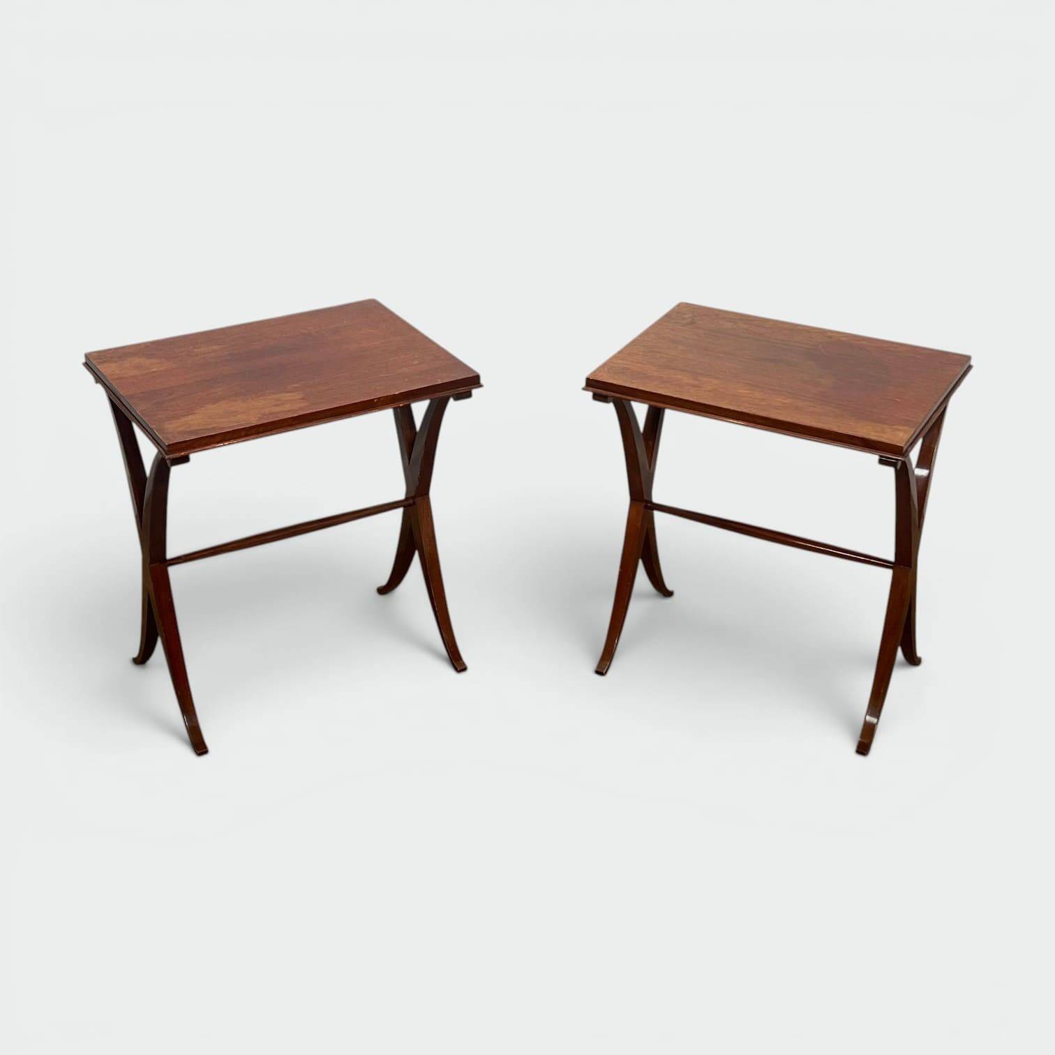 Pair of Mahogany Side Tables with X-shaped Legs. French Work. Circa.