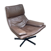Fauteuil pivotant en cuir brun des années 1970