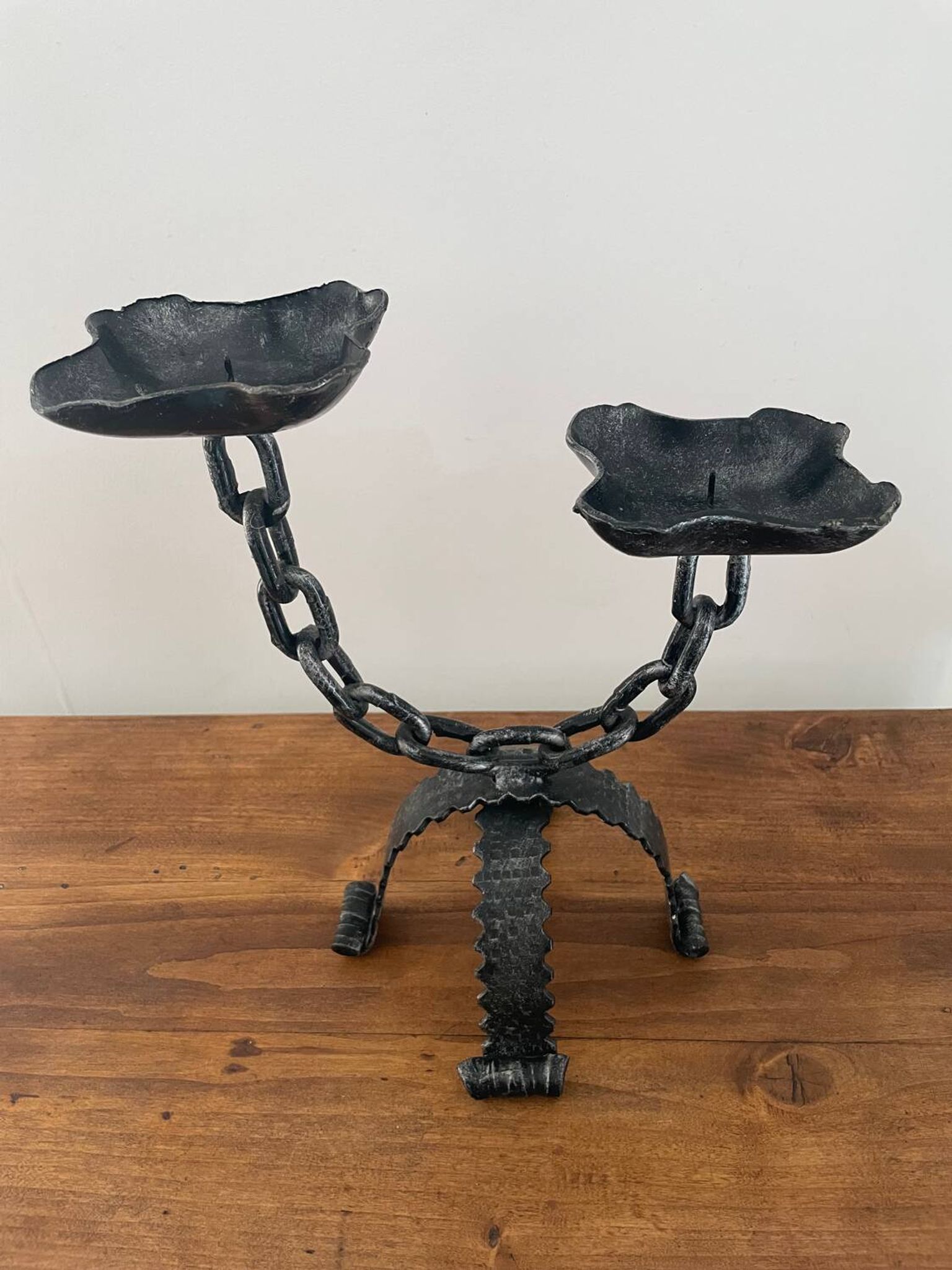 Pair of large wrought iron candlesticks 1950
