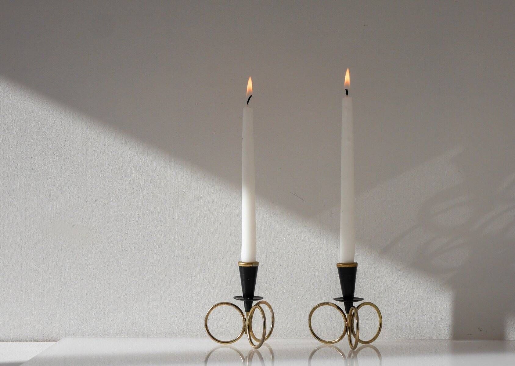 Mid-century modern metal candlestick holders by Gunnar Ander for Ystad Metal, Sweden, set of 2