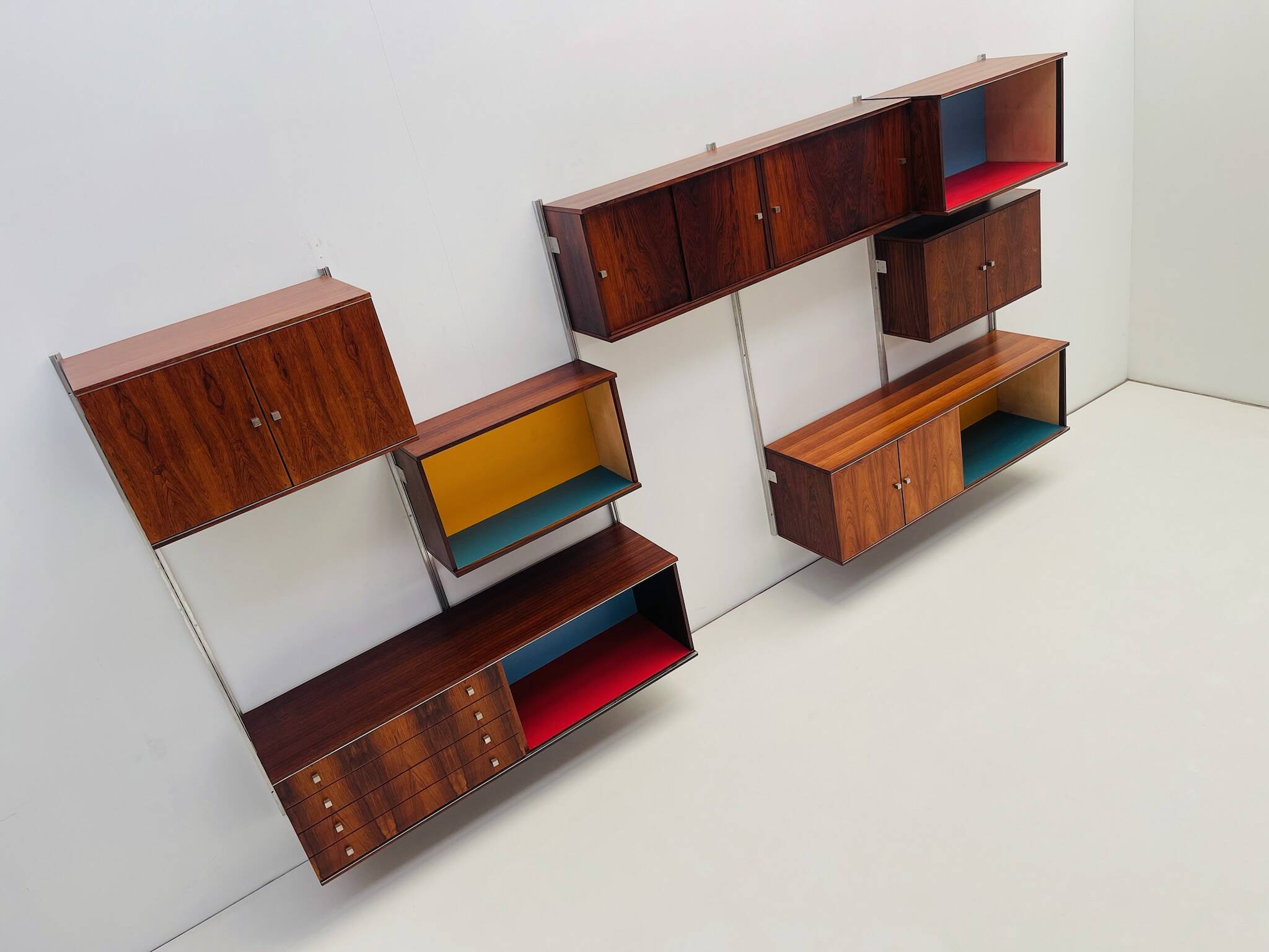 Large colorful wall unit in luxury wood