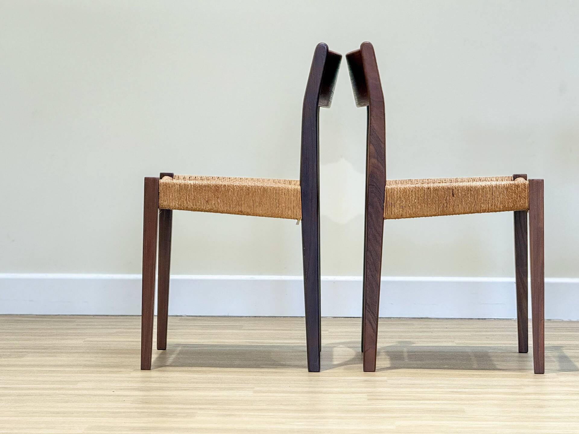 Danish chairs in teak and paper cord by Poul Volther (1960)