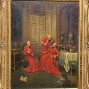 Signed Antique French Oil Painting – Cardinals in Luxurious Setting, 19th C