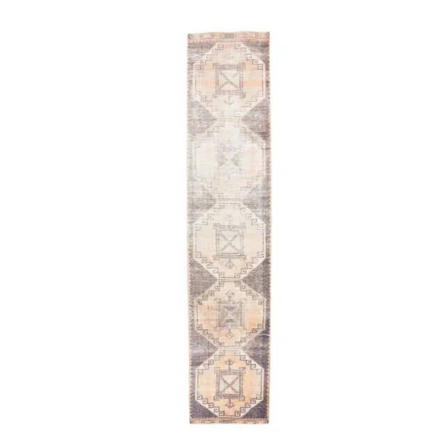 1960s Turkish Hand-Knotted Geometric Runner Rug 80x386