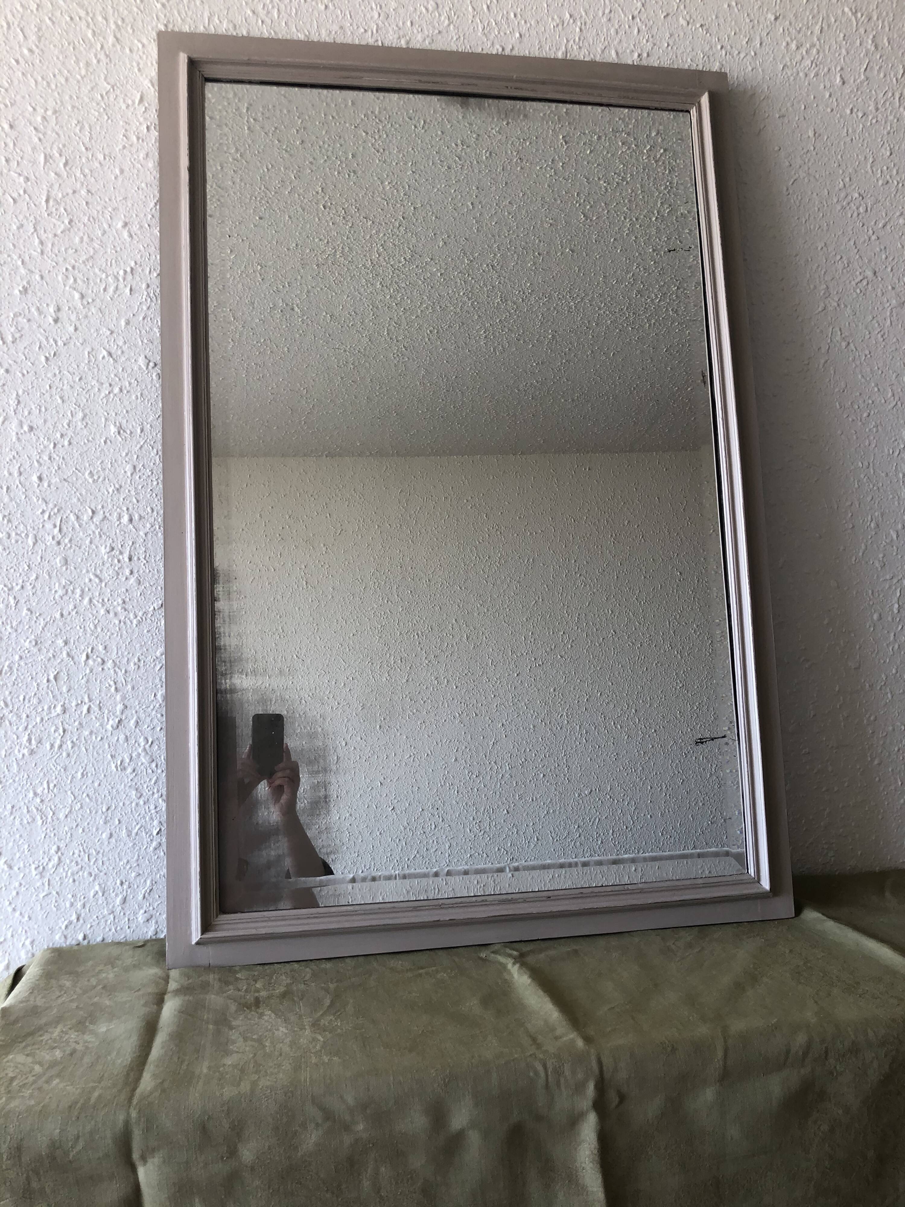 Large patinated wooden mirror with bevelled ice 73x113cm