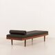 Danish mid century teak daybed in black leather, 1960s