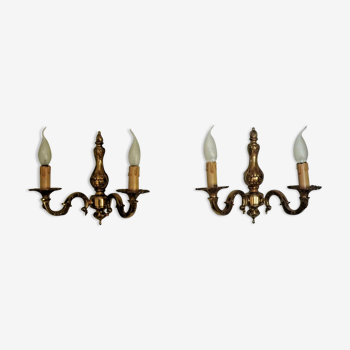 Pair of Vintage Italian Traditional Style Cast Brass Double Wall Lights 3383