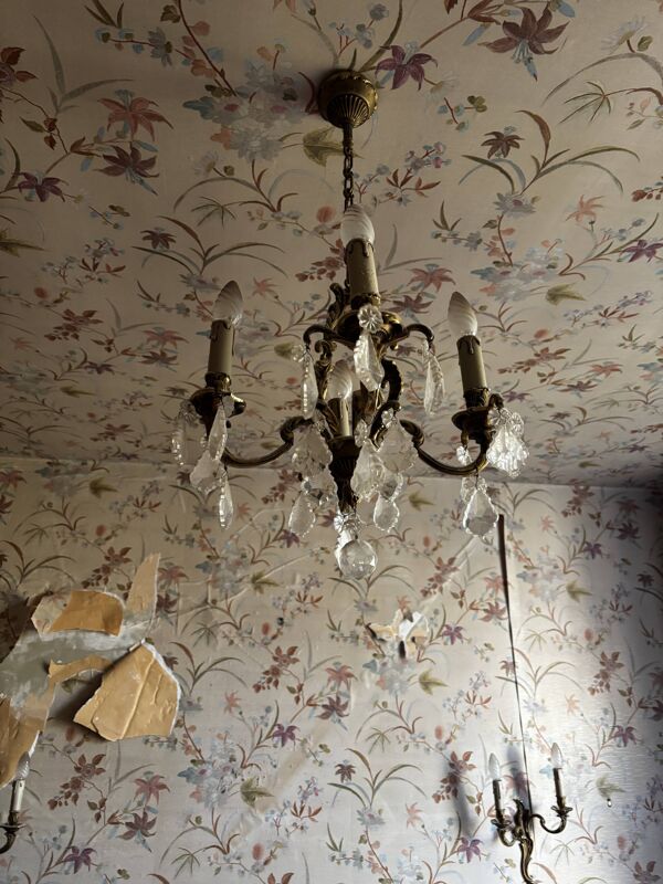 Lustre à pampilles 5 bras style Louis XV