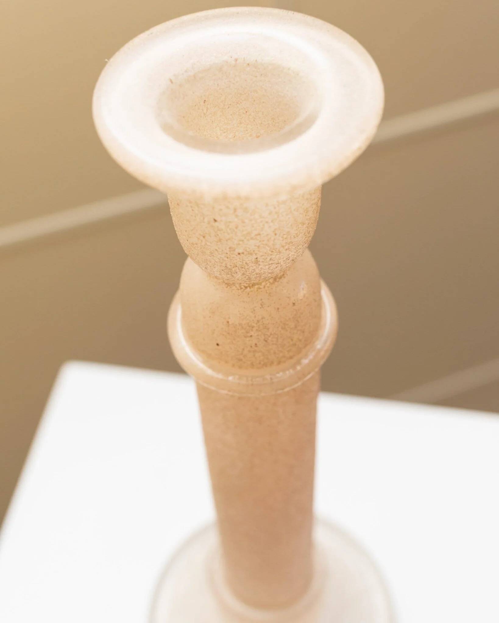 Murano pink Scavo glass candlestick - classic 1970s Italian candle holder, hand-made