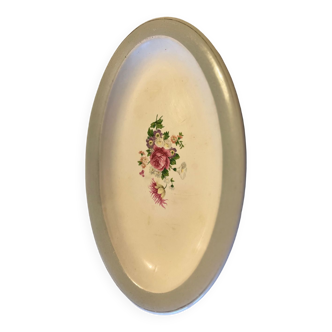 Petite assiette ovale vintage en porcelaine opale de Salins