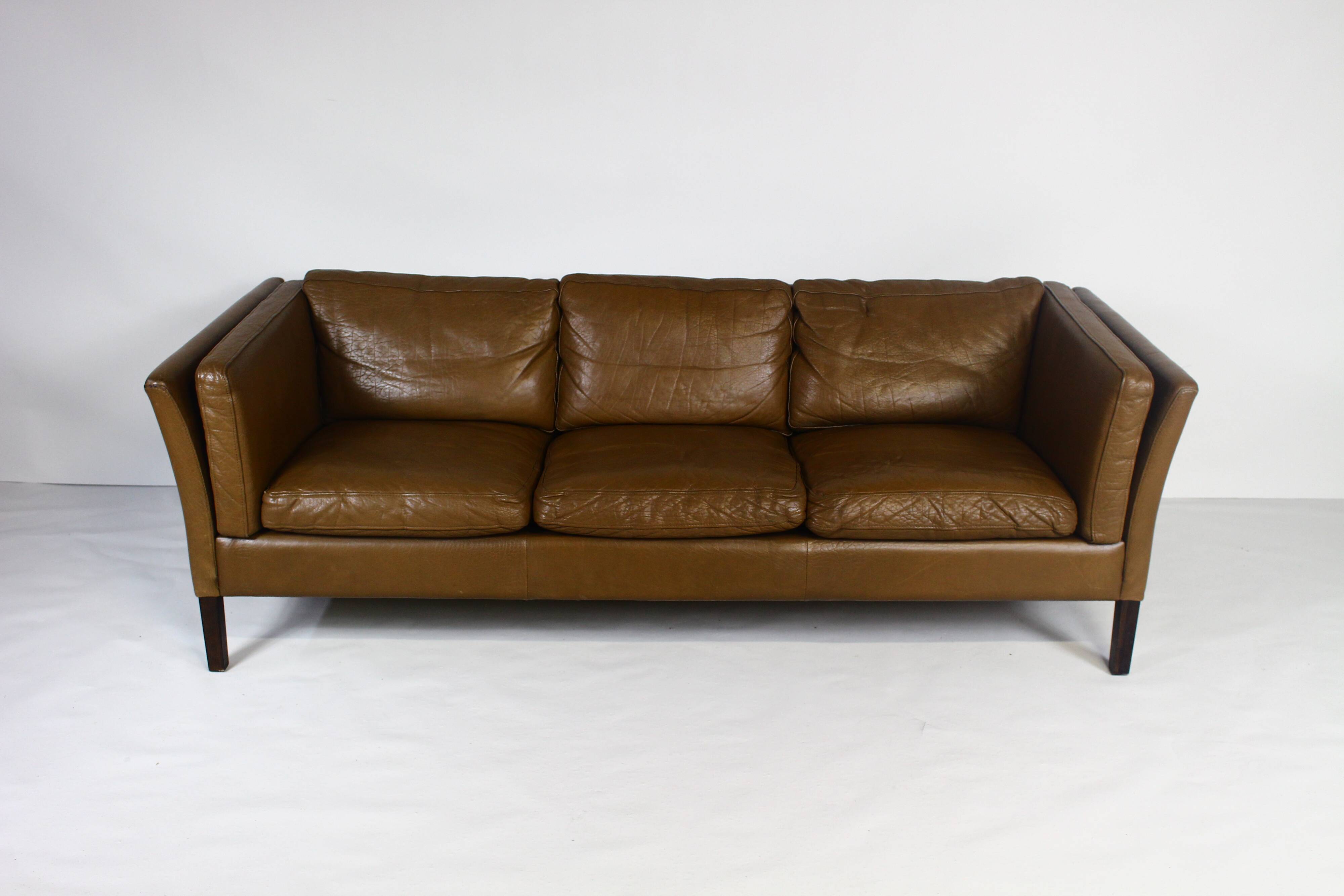 1970s brown leather sofa by Vejen Polstermøbelfabrik