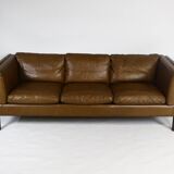 1970s brown leather sofa by Vejen Polstermøbelfabrik
