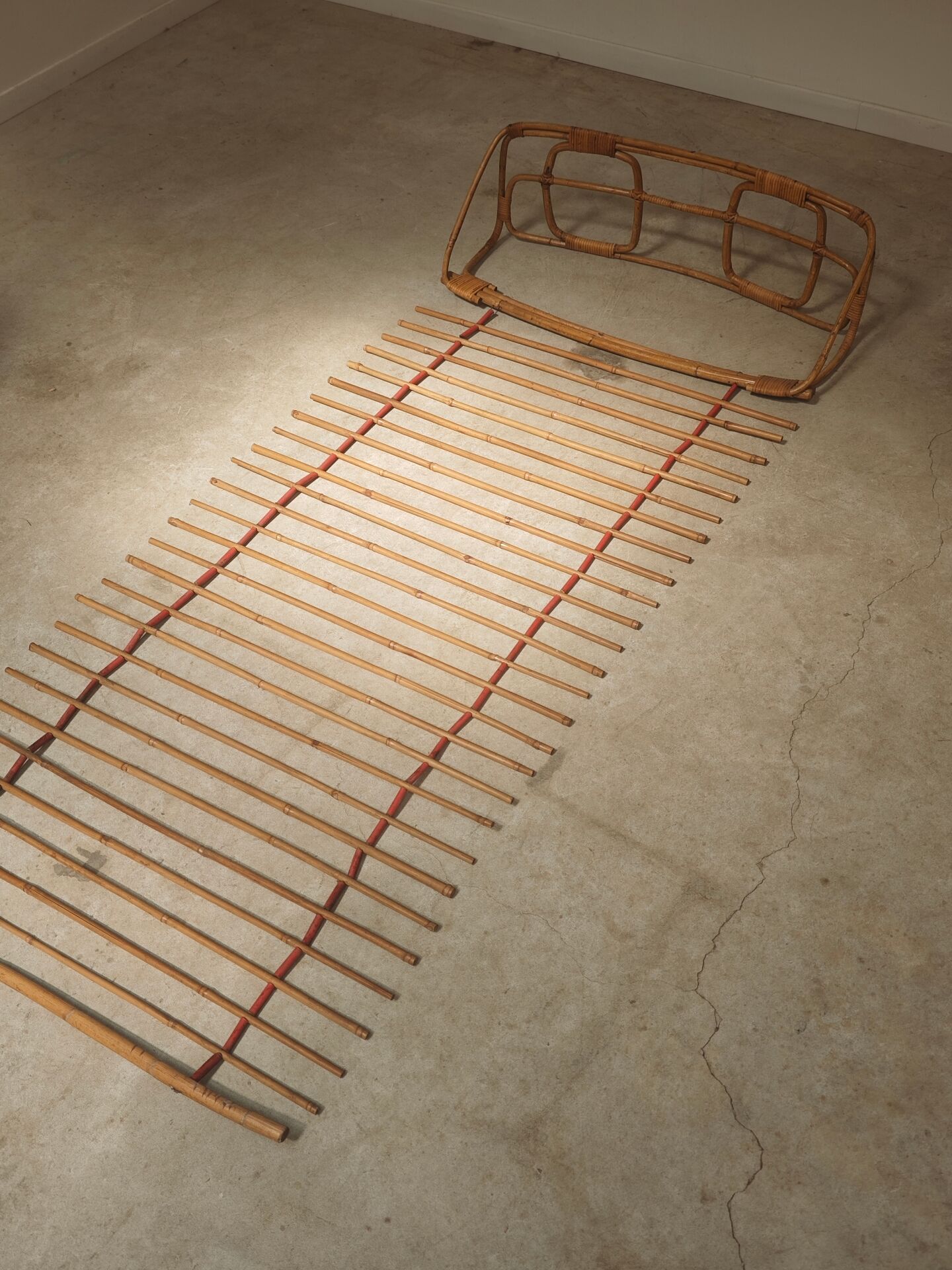 Wall-mounted coat rack in rattan, Czechoslovakia 1960