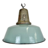 Industrial Petrol Enamel Factory Lamp with Cast Iron Top, 1960s